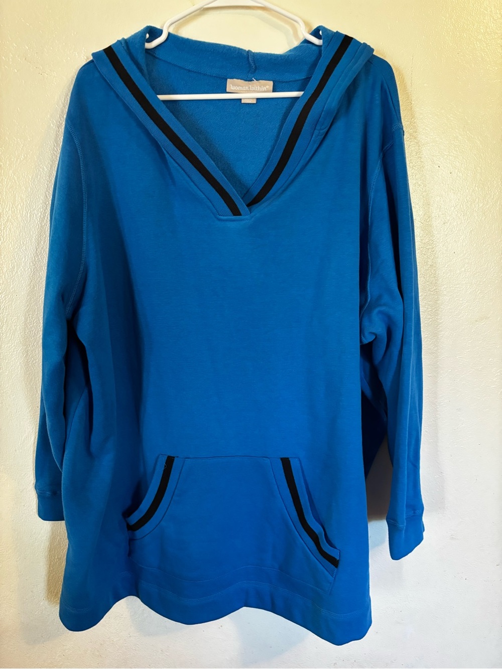 Woman Within Blue V-Neck Hooded Tunic Sweatshirt